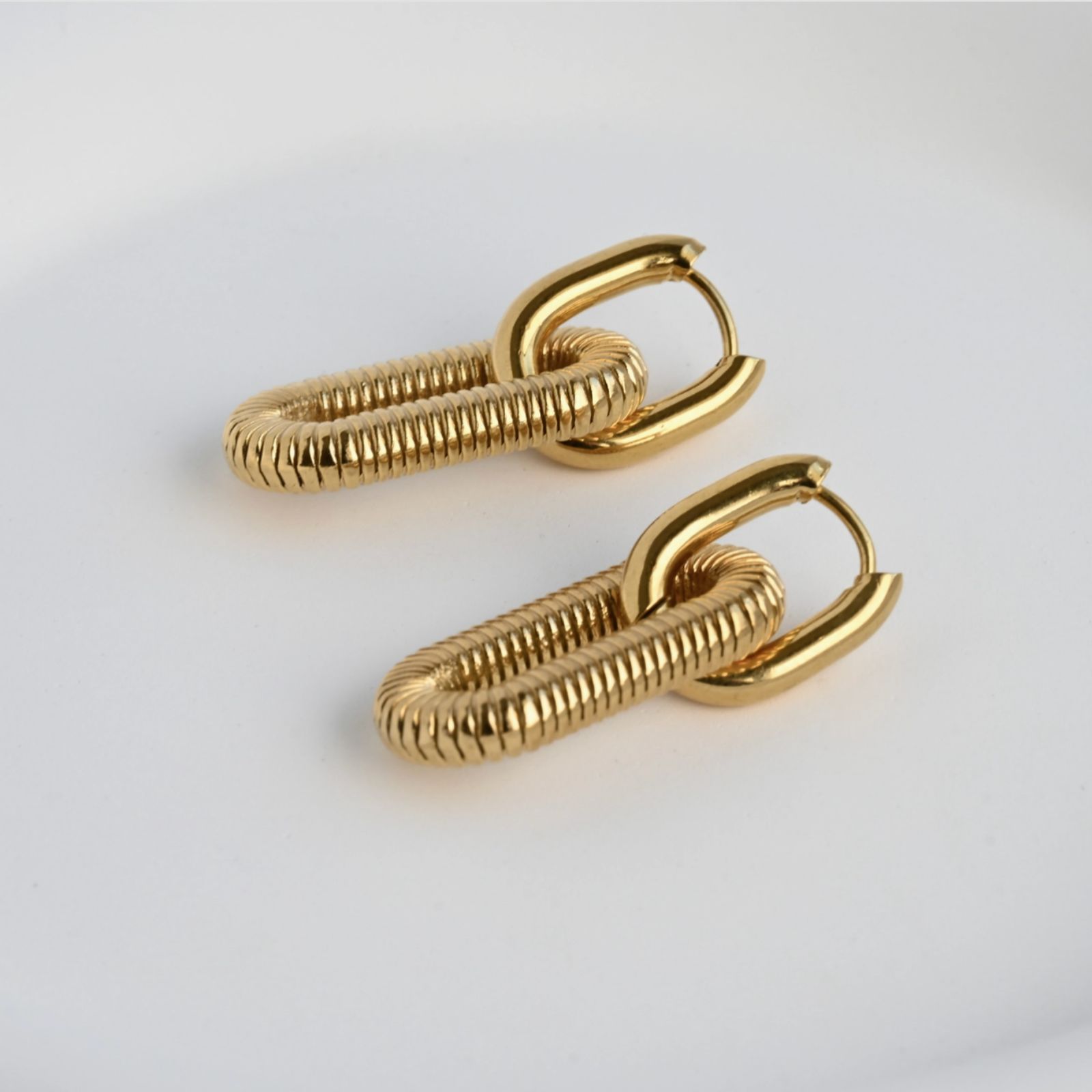 18k Gold Double Hoops - Waterproof Double Link Hoop Earrings 18k Gold Double Hoops - Waterproof Double Link Hoop Earrings