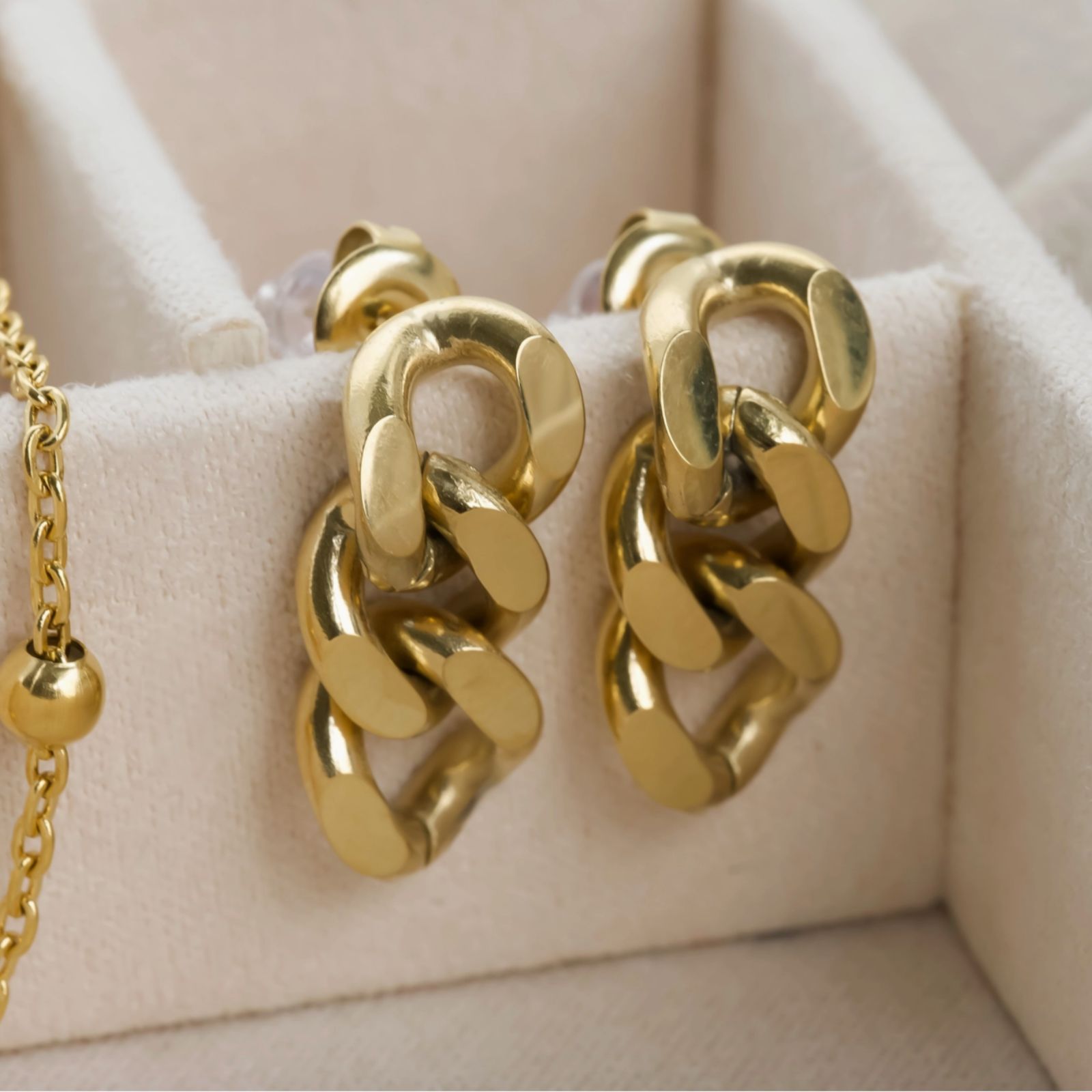 Curb Link Earrings - Waterproof Curby Drop Earrings - Gold Curb Link Earrings - Waterproof Curby Drop Earrings - Gold