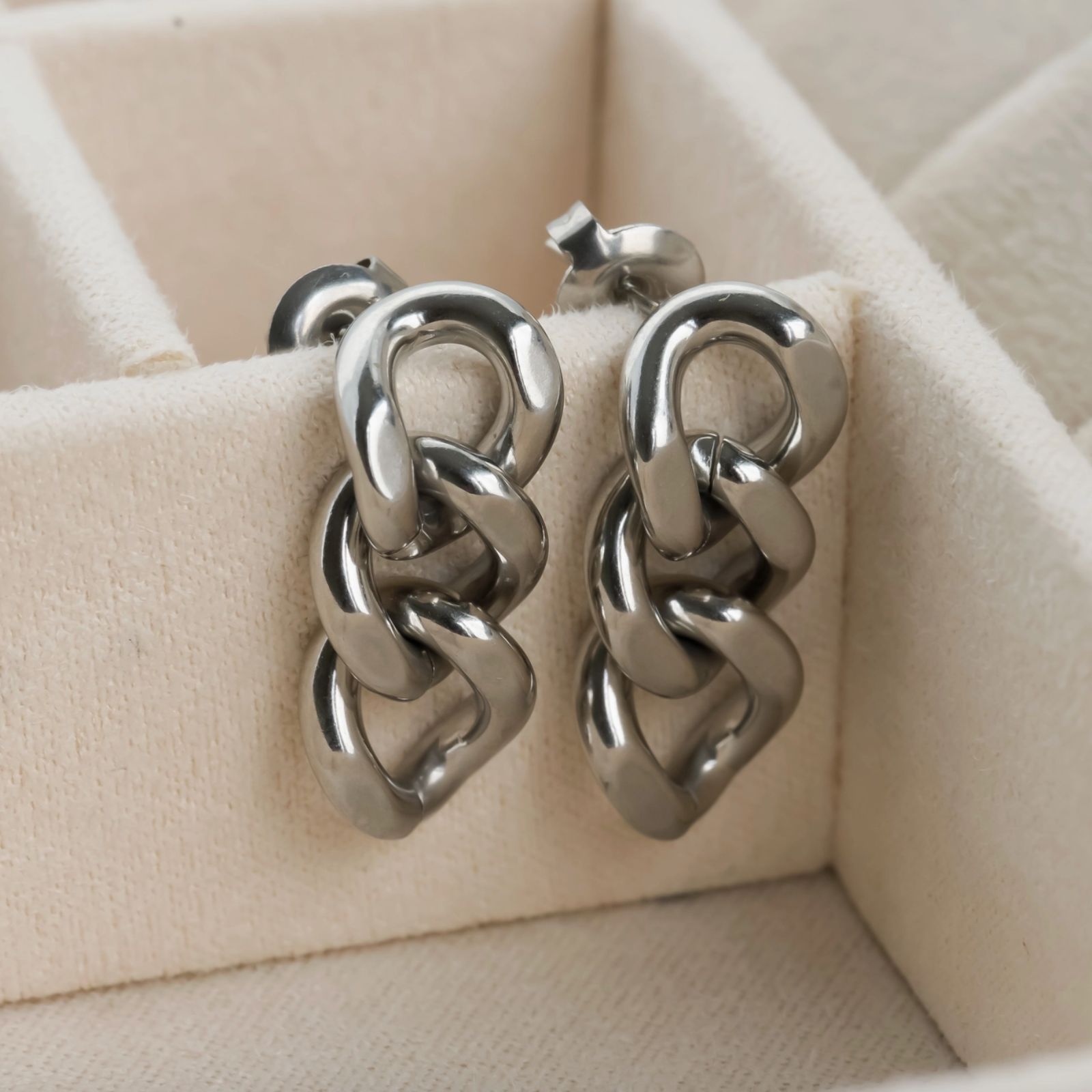 Curb Link Earrings - Waterproof Curby Drop Earrings - Silver Curb Link Earrings - Waterproof Curby Drop Earrings - Silver-2