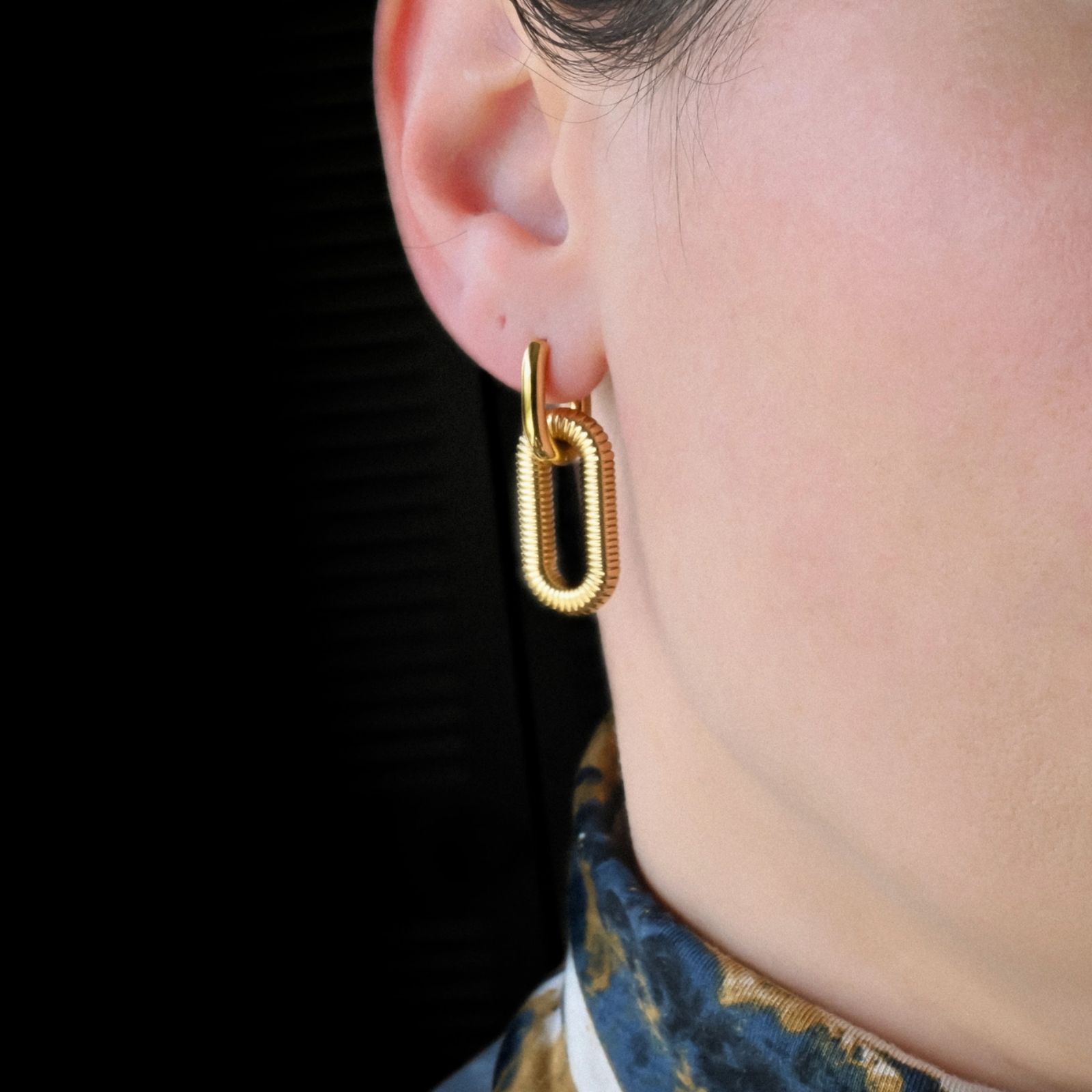 18k Gold Double Hoops - Waterproof Double Link Hoop Earrings - Worn 18k Gold Double Hoops - Waterproof Double Link Hoop Earrings - Worn