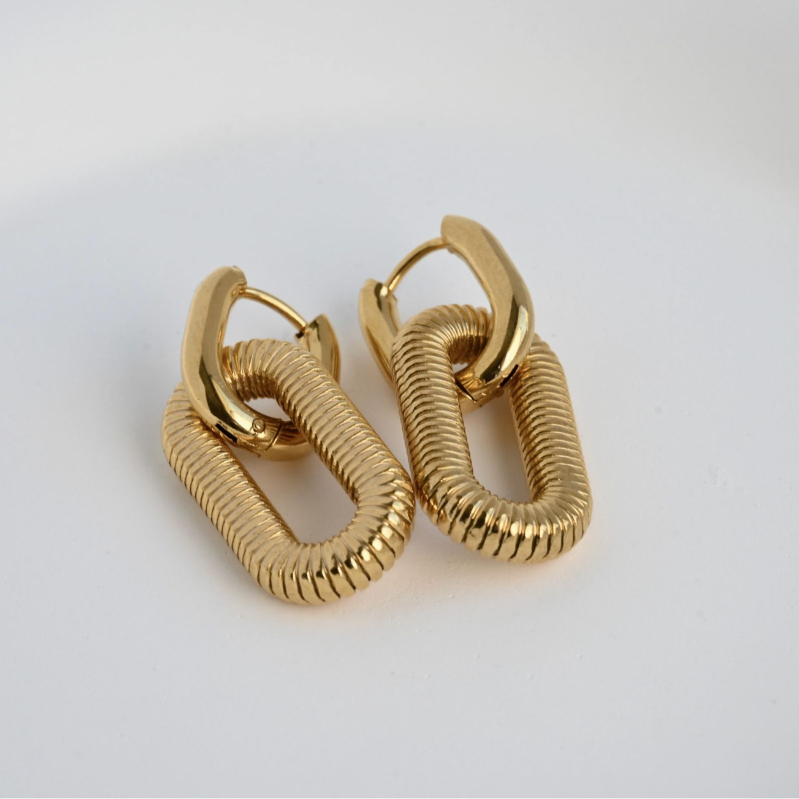 18k Gold Double Hoops - Waterproof Double Link Hoop Earrings - 2 18k Gold Double Hoops - Waterproof Double Link Hoop Earrings - 2