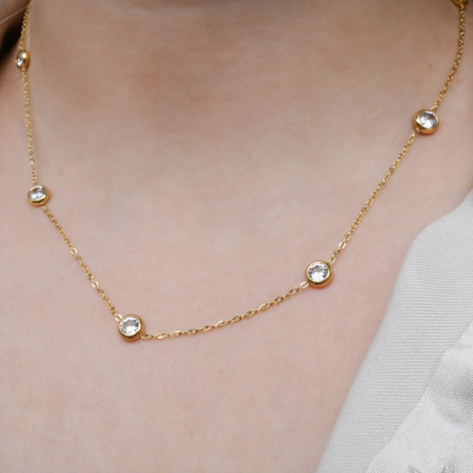 Bezel Station Necklace - Diamond Satellite Necklace Blueyejewelry Bezel Station Necklace - Diamond Satellite Necklace
