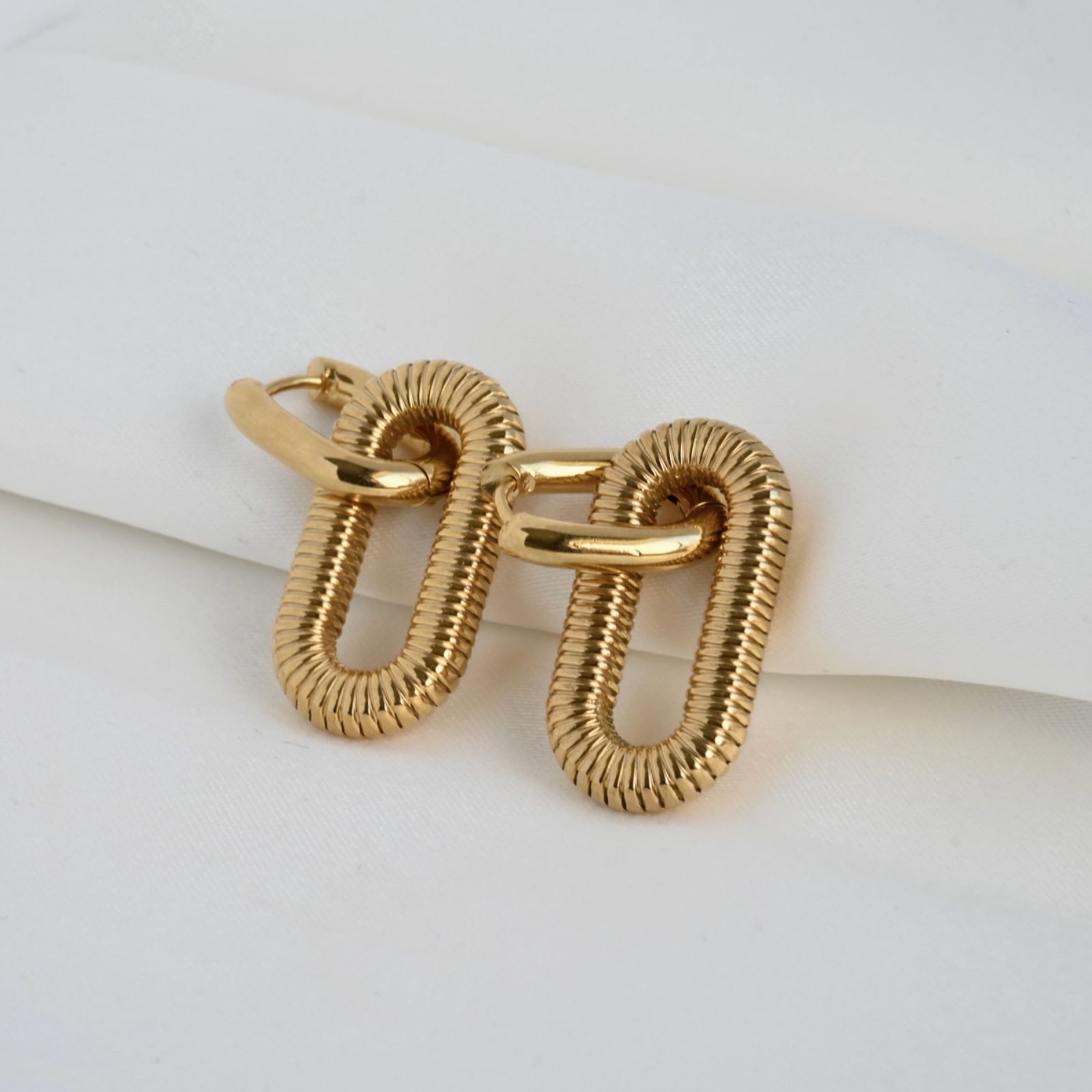 18k Gold Double Hoops - Waterproof Double Link Hoop Earrings - 3 18k Gold Double Hoops - Waterproof Double Link Hoop Earrings - 3