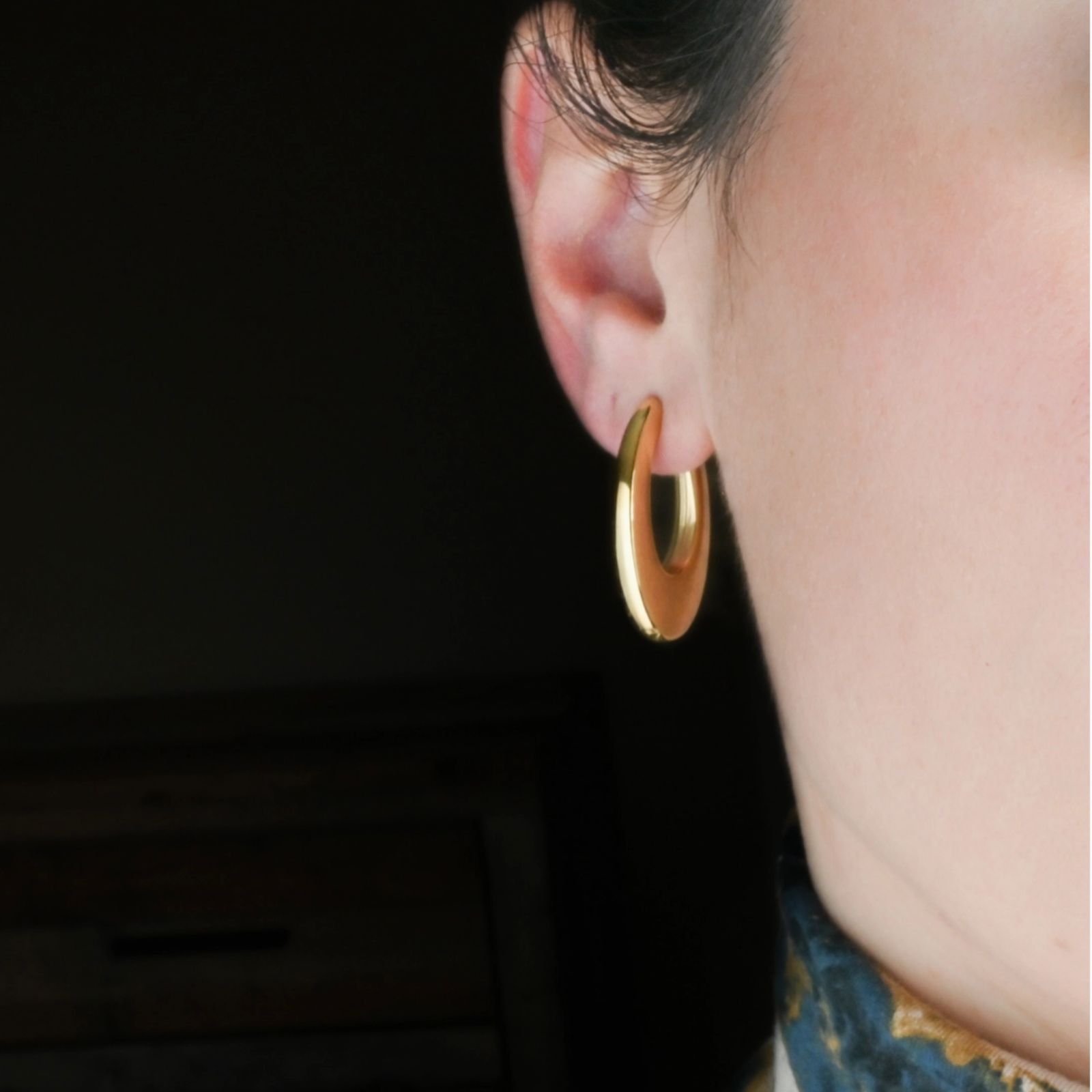 Bold Open Hoops - Waterproof 18k Gold Long Oval Hoop Studs (2) Blueyejewelry-Bold-Open-Hoops-Waterproof-18k-Gold-Long-Oval-Hoop-Studs-3