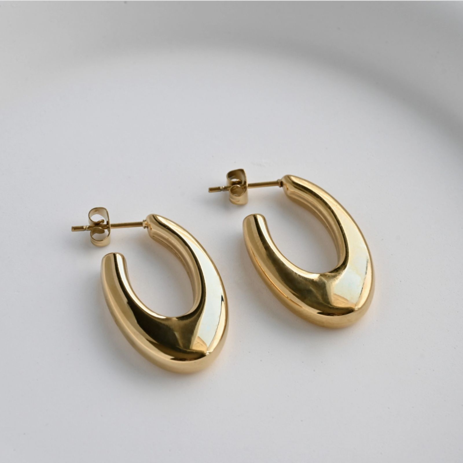 Bold Open Hoops - Waterproof 18k Gold Long Oval Hoop Studs Blueyejewelry-Bold-Open-Hoops-Waterproof-18k-Gold-Long-Oval-Hoop-Studs-2