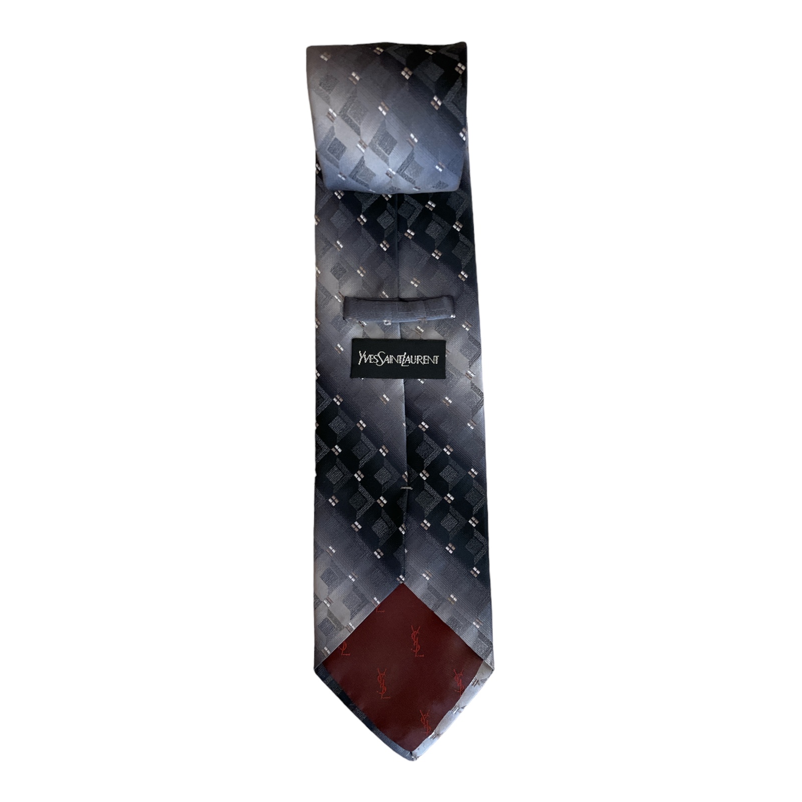 YSL_Yves_Saint_Laurent-100-Silk-Neck-Tie-Grey-Losange-Pattern-Authentic-Italy_Back YSL_Yves_Saint_Laurent-100-Silk-Neck-Tie-Grey-Losange-Pattern-Authentic-Italy_Back