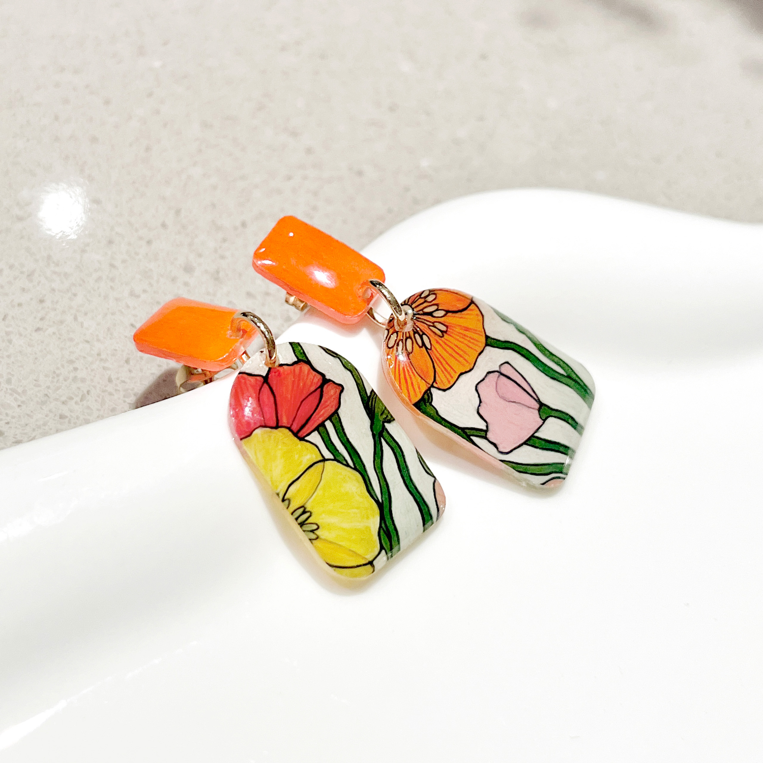 Handmade Flower Pattern Earrings Orange Handmade Flower Pattern Earrings Orange