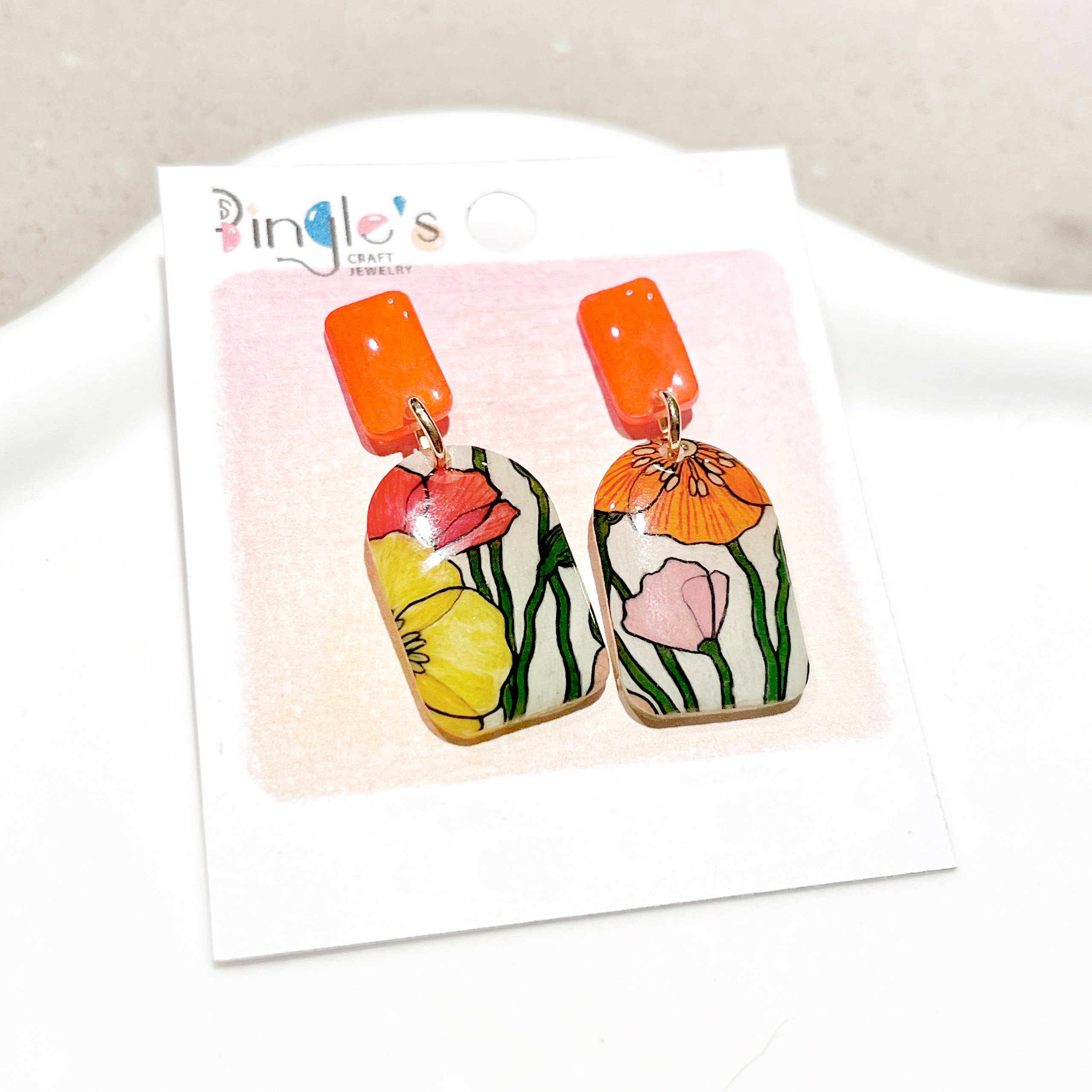 Handmade Flower Pattern Earrings Orange 2 Handmade Flower Pattern Earrings Orange 2