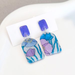 Handmade Flower Pattern Earrings Blue