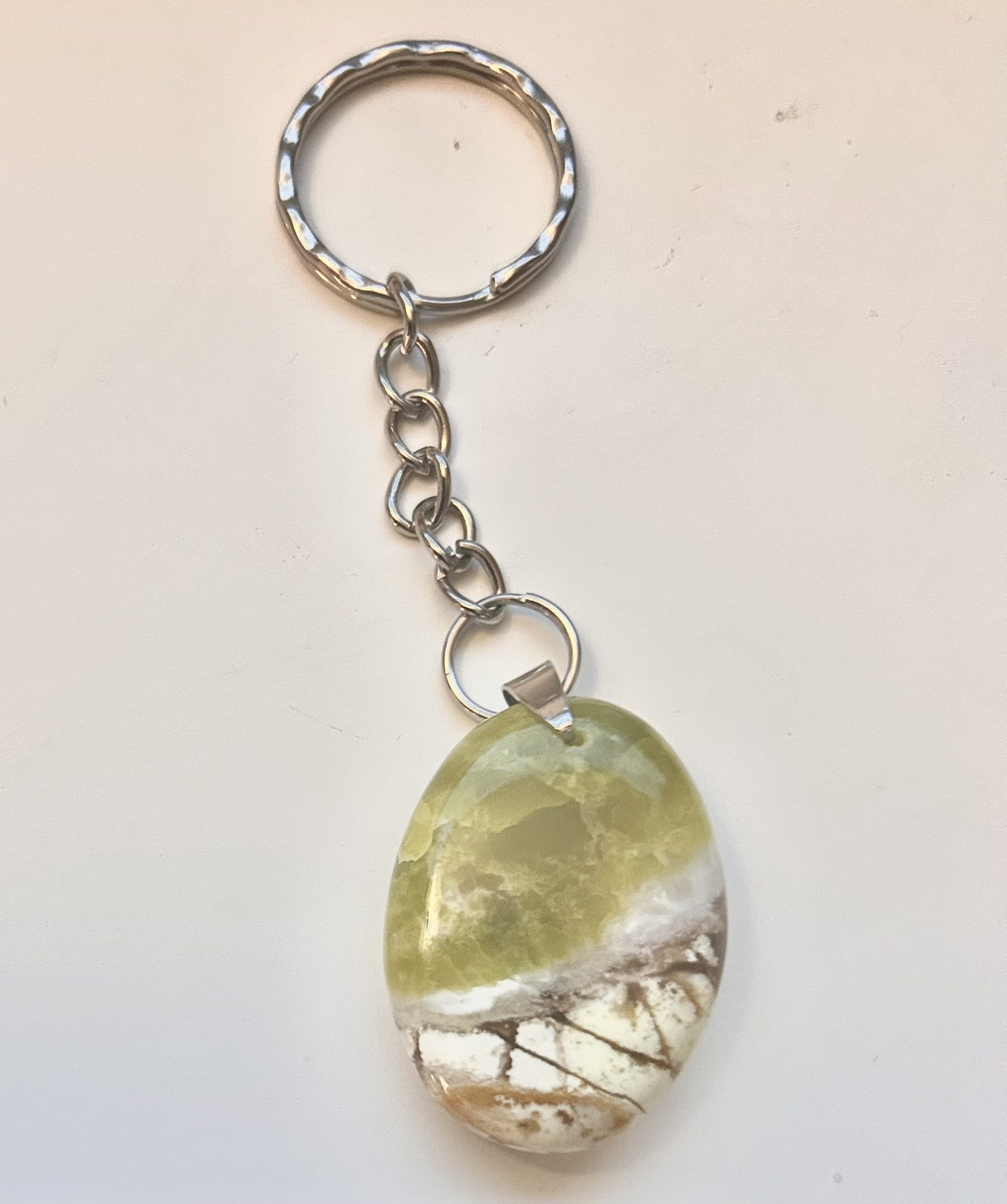 Keychain key chain with green natural stone