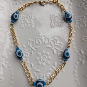 Blue Glass Beads Choker
