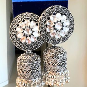 Oxidized and stone studded earrings