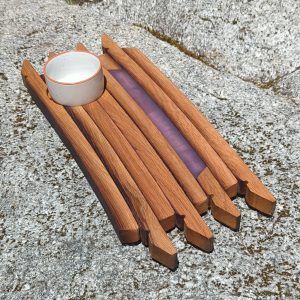Oak barrel stave serving tray with bowl