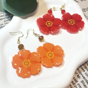 Handmade Poppy Flower Earrings Realistic Hand-Drawn Flowers Jewelry Earrings