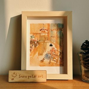 Original painting - Cafe reading 13 x 18cm