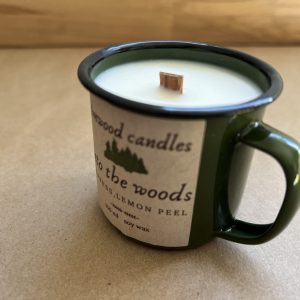 CAMPING- 5 oz soy wax enamel mini mug candle- Into the woods