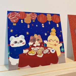 Mochi and Friends Dim Sum Time Postcard | Art Print