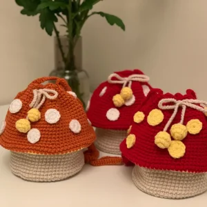 Crochet mushroom shape crossbody Bag/Purse **with thick rope strap**