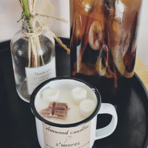 CAMPING- 5 oz soy wax enamel mini mug candle- S'mores