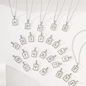 Pearl Initial Tag Necklace Silver